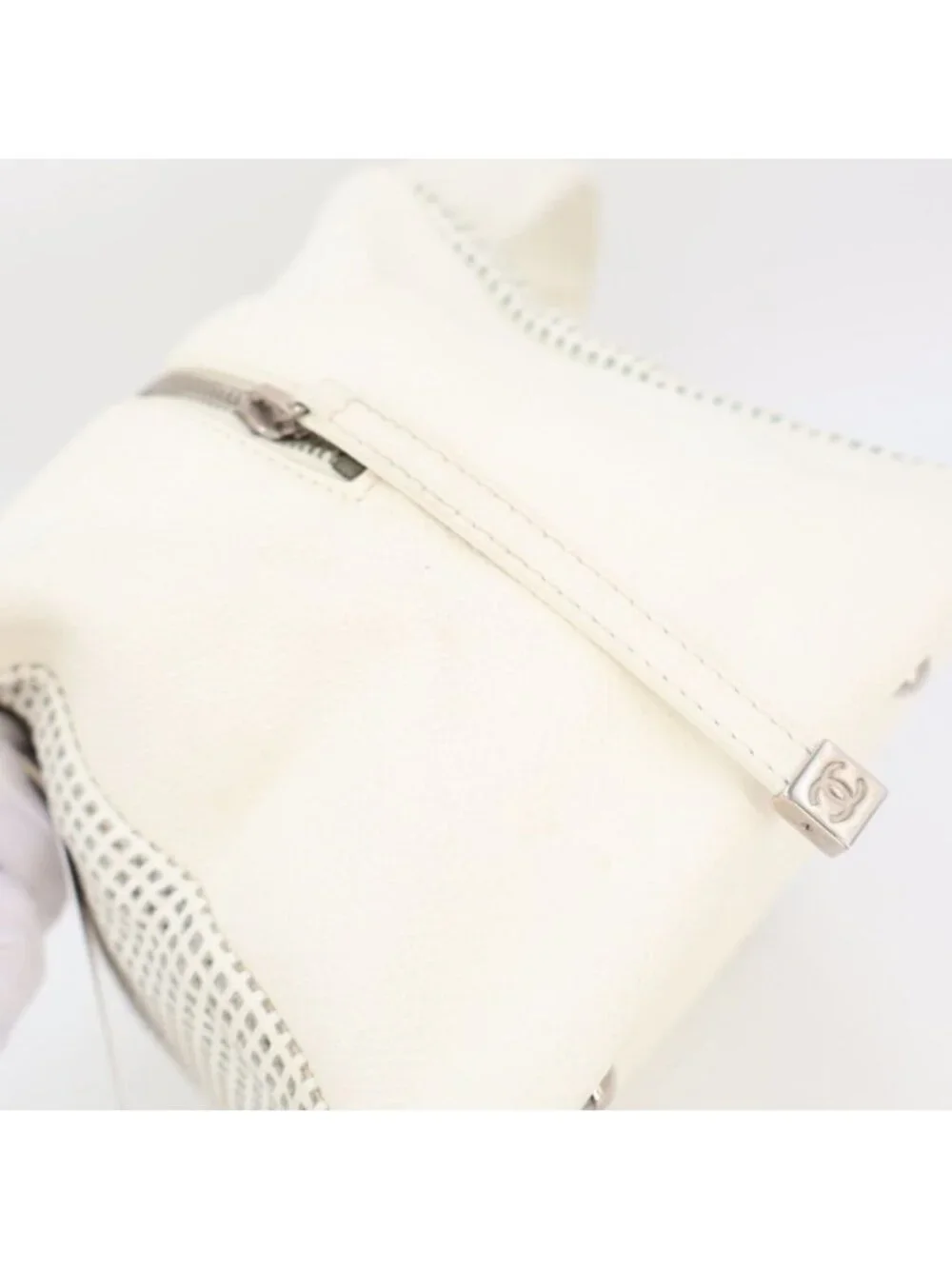 Chanel Perforated Handbag White Mini
